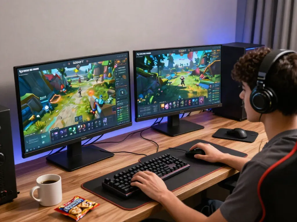 Player using GGSOFT login on gaming setup with vibrant graphics and snacks.