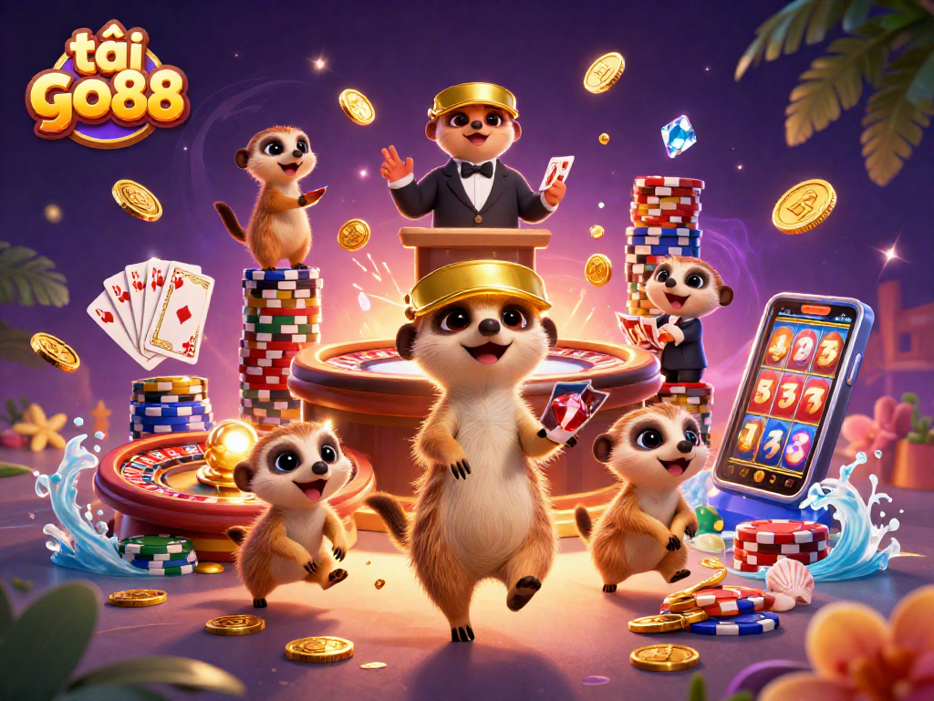 Experience the exciting action at tải go88 with a lively meerkat casino scene bustling with games and rewards.