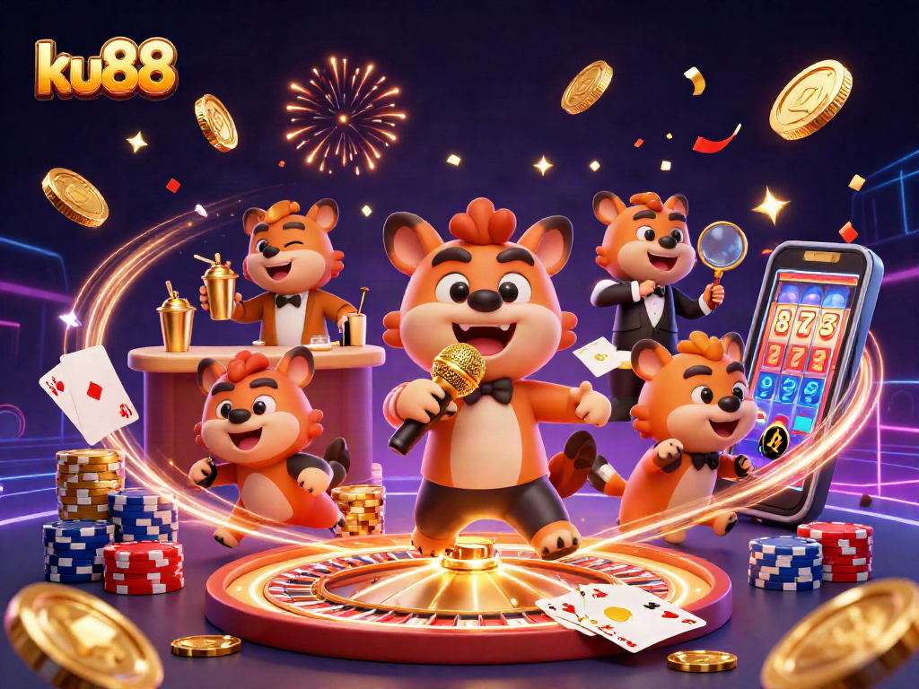ku88 showcases a vibrant casino scene with hyenas engaged in gaming activities.