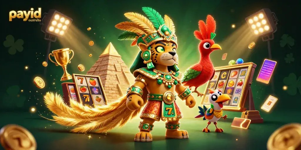 Experience the vibrant world of PayID casino Australia with dynamic characters and exciting slot gaming elements.