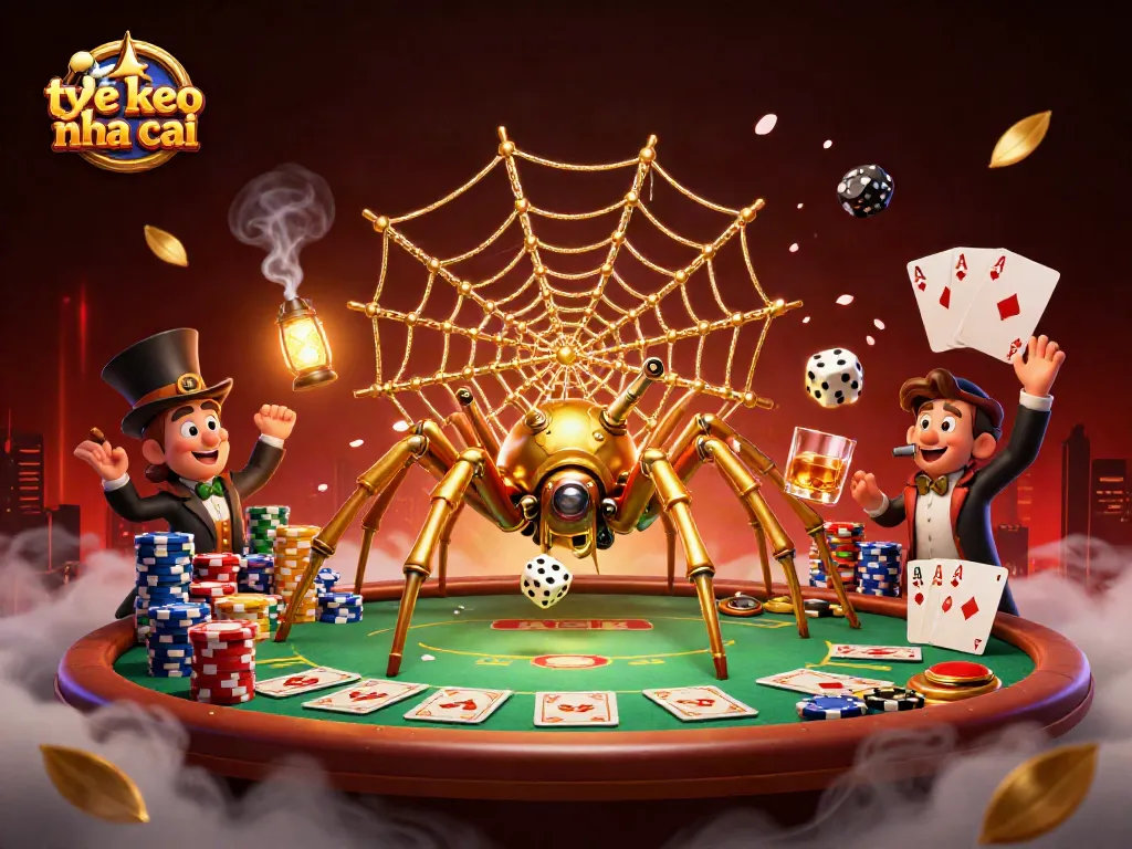 Catching dice in a dynamic web while illustrating ty le keo nha cai themed poker scene with rich details