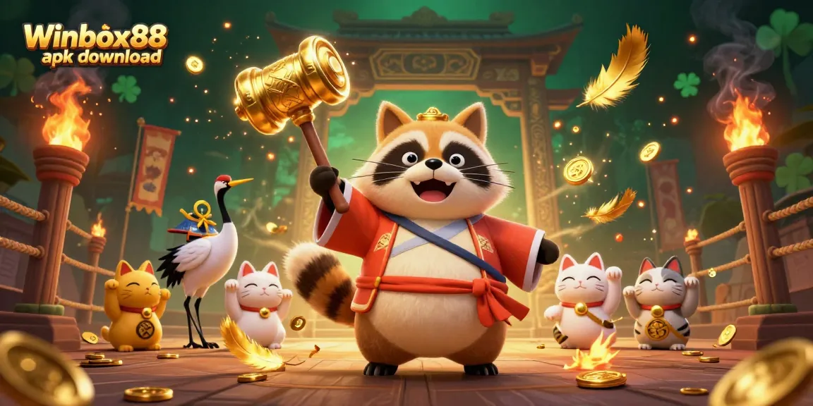 Download Winbox88 apk for seamless gaming access with vibrant characters and casino elements.